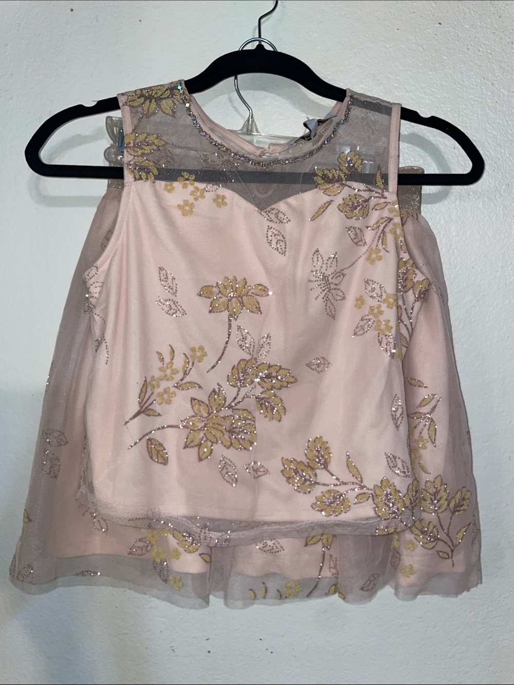 Kohl's Pink and Gold Floral Embellished Girls' Formal Dress